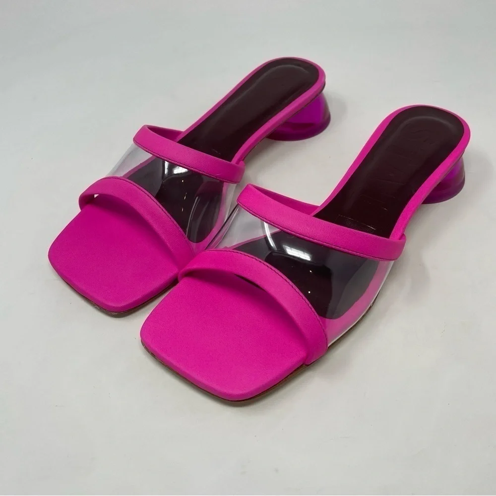 NIB Staud Simone Leather Clear Mules Shoes Bougainvillea - Picture 9 of 14